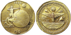 Marshall Islands, 10 Dollars, 1994, The Moon. Brass. 21,60 g, KM 157, UNC
