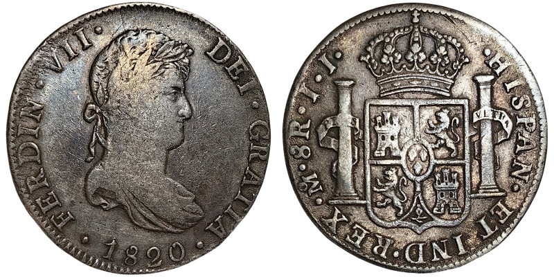 Mexico, Ferdinand VII , 8 Reales, 1820, Mexico City, J.J. Ag.896 26,93 g, Calicò...