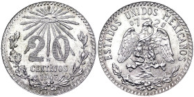 Mexico, Second Republic , 20 Centavos, 1943, Mexico City, Ag.720 3,33 g, KM 438, UNC