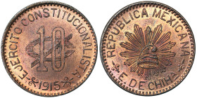 Mexico, Chihuahua Revolutionary coinage, 10 Centavos, 1915, Army Of The North. Constitutionalist Army. Cu. 8,79 g Rare, KM 615, UNC
