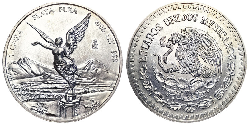 Mexico, Second Republic , 1 Onza, 1998, Mexico City, Ag.999 1 Oncia / 1 Oz Rare,...