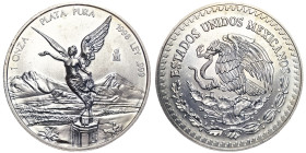 Mexico, Second Republic , 1 Onza, 1998, Mexico City, Ag.999 1 Oncia / 1 Oz Rare, KM 613, UNC