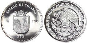 Mexico, Second Republic , 10 Pesos, 2005, State of Chiapas. Ag.999 1 Oncia / 1 Oz, KM 706, PROOF