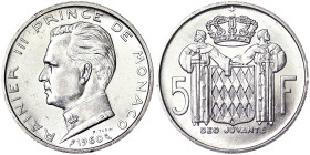 Monaco, Rainier III , 5 Francs, 1960, Ag.835 12,00 g, KM 141, A.UNC