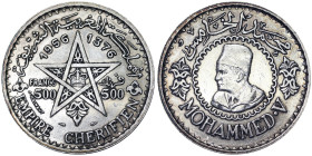 Morocco, Mohammed V , 500 Francs, 1956, Ag.900 22,50 g, Y 54, XF-