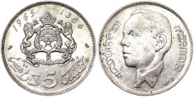 Morocco, Hassan II , 5 Dirhams, 1965, Ag. 11,75 g , KM 57, XF