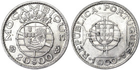 Mozambique, 20 Escudos, 1960, Billon. 3,74 g, KM 80, XF