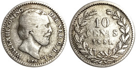 Netherlands, Wilhelm III , 10 Cents, 1881, Ag.640 1,40 g , KM 80, VF