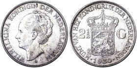Netherlands, Wilhelmina I , 2-1/2 Gulden, 1930, Utrecht, Ag.945 25,00 g Rare, KM 165, VF