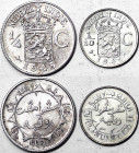Netherlands Indie, Lot 2 pcs, 1/4 Gulden 1945. 1/10 Gulden 1941. Ag.720, KM 319-318, UNC