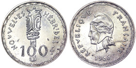 New Hebrides, 100 Francs, 1966, Ag.835 25,00 g, KM 1, XF+