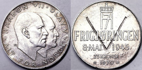 Norway, Olav V , 25 Kroner, 1970, Ag.875 29,00 g, KM 414, XF