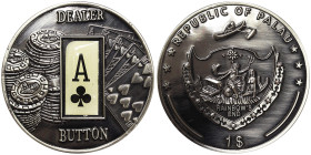 Palau, 1 Dollar (Dealer button), 2008, Ace of clubs. Ø 50 mm. Ni. 32,30 g, KM 155, UNC
