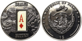 Palau, 1 Dollar (Dealer button), 2008, Ace of diamonds. Ø 50 mm. Ni. 32,30 g, KM 156, UNC