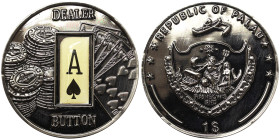 Palau, 1 Dollar (Dealer button), 2008, Ace of spades. Ø 50 mm. Ni. 32,30 g, KM 158, UNC