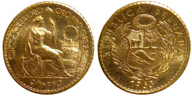 Peru, 5 Soles De Oro, 1963, Lima, Au.900 2,34 g, KM 235, A.UNC