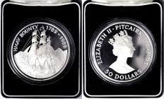 Pitcairn Islands, Elizabeth II , 50 Dollars, 1989, HMAV Bounty. With original case. Ag.999. 155,60 g, KM 5, PROOF