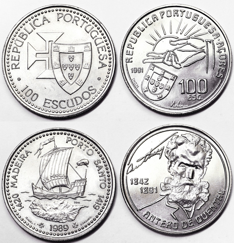 Portugal, Lot 2 pcs. , 100 Escudos 1989, 1991. Ni, KM 647, 664, UNC