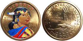 United States, 1 Dollar, 2000, Phildelphia, Sacagawea Dollar. Coloured. Cu. 8,10 g, KM 310, UNC