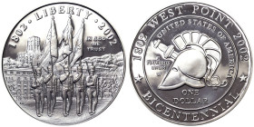 United States, 1 Dollar, 2002, United States Military Academy at West Point - Bicentennial. Ag.900 26,73 g , KM 338, PROOF