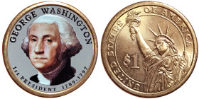 United States, 1 Dollar, 2007, Denver, George Washington. Coloured. Cu-Brass. 8,10 g, KM 401, UNC
