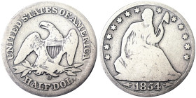 United States, 1/2 Dollar (Seated Liberty 1839-1891), 1854, New Orleans, Ag.900 12,44 g, KM 99, F