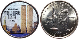 United States, 1/4 Dollar (Washington Quarter), 2001, Denver, Commemorative, World Trade Center. Coloured. Cu-Ni. 5,67 g, KM 567, UNC