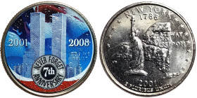 United States, 1/4 Dollar (Washington Quarter), 2001, Denver, 7th anniversary of the World Trade Center bombing 2008. Coloured. Cu-Ni. 5,67 g, KM 567,...