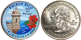 United States, 1/4 Dollar (Washington Quarter), 2009, Phildelphia, Puerto Rico. Coloured. Cu-Ni. 5,67 g, KM 446, UNC