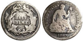 United States, 1/2 Dime, 1860, Phildelphia, Ag. 1,20 g Rare, Y 91, F