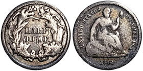 United States, 1/2 Dime, 1861, Phildelphia, Ag. 1,20 g Rare, Y 91, VF-