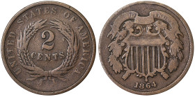 United States, 2 Cents (1864-1873), 1864, Phildelphia, Ae. 6,22 g, KM 94, VF+