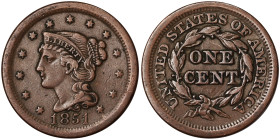 United States, 1 Cent (Liberty head 1816-1857), 1851, Phildelphia, Cu. 10,89 g, KM 67, VF+