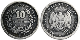 Uruguay, 10 Centesimos, 1877, Ag.900 2,50 g, KM 14, VF