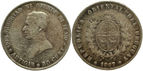 Uruguay, 50 Centesimos, 1917, Ag.900 12,50 g, KM 22, F