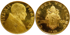 Vatican City, Pio XII , 100 Lire, 1958, Rome, Year XX. Au.900 5,19 g, Berman 3405, UNC