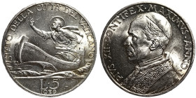 Vatican City, Pio XII , 5 Lire, 1939, Rome, Year I. Ag.835 5,00 g, KM 28, UNC
