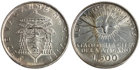 Vatican City, Vacant See , 500 Lire, 1958, Rome, Ag.835 11,00 g Rare, Gigante 261, UNC