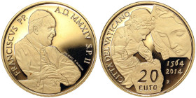 Vatican City, Francesco I , 20 Euro, 2014, Rome, 450th anniversary of Michelangelo's death. Mintage: 2.400 pcs. Au.917 6,00 g, KM 468, PROOF
