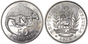 Venezuela, 50 Bolivares, 1975, Giant armadillo. Ag.925 35,00 g, Y 47, UNC