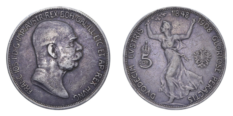 AUSTRIA FRANCESCO GIUSEPPE I 5 CORONA 1908 AG. 23,97 GR. BB