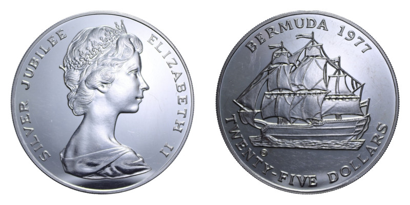 BERMUDA ELISBETTA II 25 DOLLARS 1977 AG. 54,75 GR. SPL-FDC (SEGNI DI PULIZIA)
