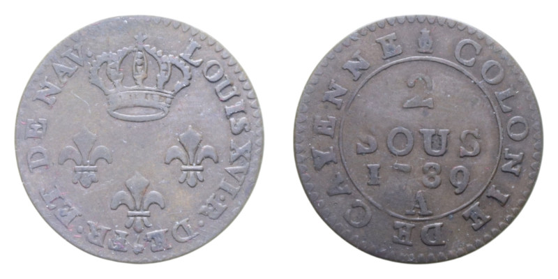 FRANCIA LUIGI XVI (1774-1792) 2 SOUS 1789 CU. 1,65 GR. (MONETAZIONE PER LA CAIEN...