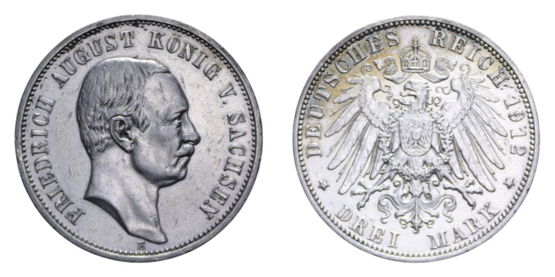 GERMANIA SACHSEN FRIEDRICH AUGUST III 3 MARK 1912 E AG. 16,72 GR. BB+/BB-SPL