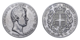 CARLO ALBERTO (1831-1849) 5 LIRE 1835 GENOVA AG. 24,51 GR. qBB