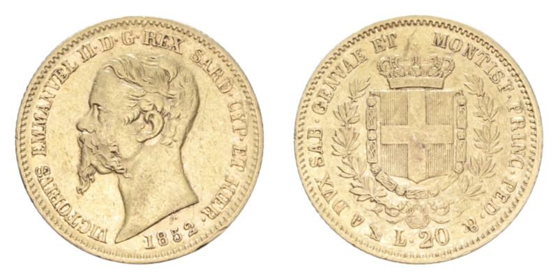 VITT. EMANUELE II (1849-1861) 20 LIRE 1852 GENOVA AU. 6,41 GR. BB-SPL