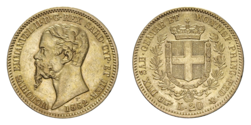 VITT. EMANUELE II (1849-1861) 20 LIRE 1852 TORINO AU. 6,44 GR. SPL/SPL+