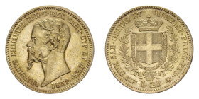 VITT. EMANUELE II (1849-1861) 20 LIRE 1852 TORINO AU. 6,44 GR. SPL/SPL+