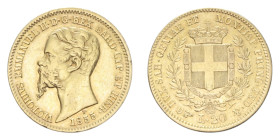VITT. EMANUELE II (1849-1861) 20 LIRE 1855 TORINO AU. 6,45 GR. qSPL/SPL