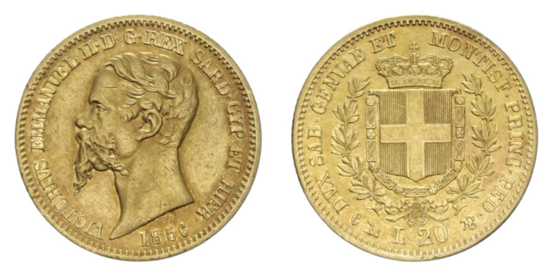 VITT. EMANUELE II (1849-1861) 20 LIRE 1856 GENOVA AU. 6,41 GR. BB-SPL